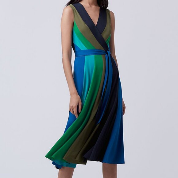 Diane Von Furstenburg Colorful Penelope Silk Wrap Sleeveless Midi Dress Size 0 - Picture 2 of 14